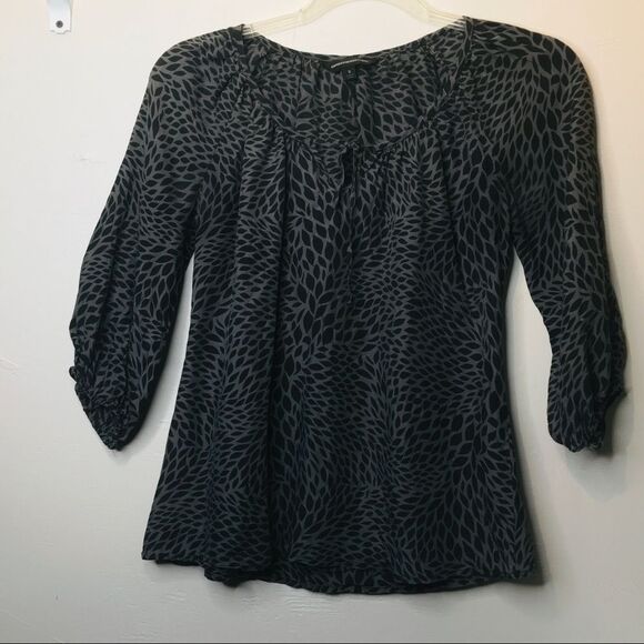 2/$20 Express Design Studio Black Leaf Print Grey Peasant Blouse - Picture 3 of 6